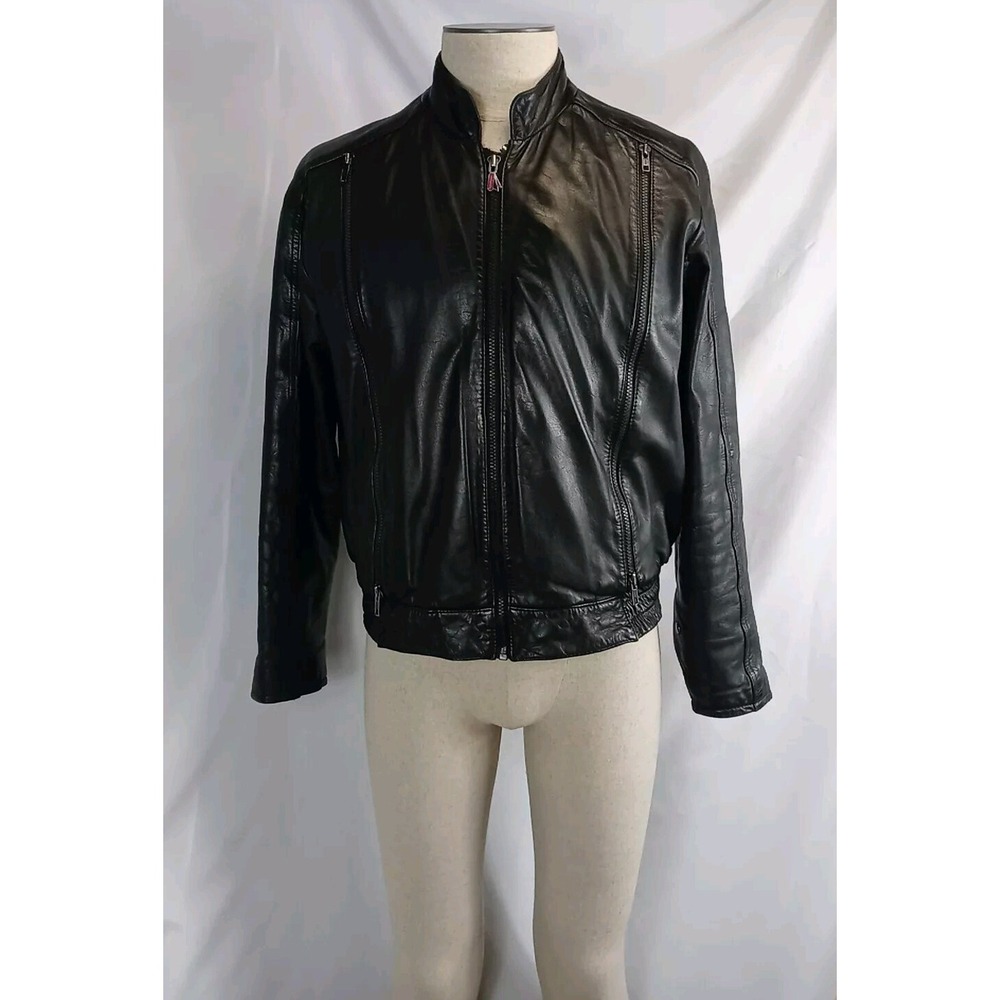 Vintage Hein Gericke Motorcycle Jacket Mens Sz 42 Medium Black Zip Vent No Liner